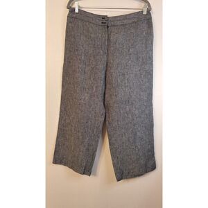 PECK & PECK WEEKEND BLACK 100% LINEN WIDE LEG CROPPED CASUAL PANTS WOMEN SIZE 10